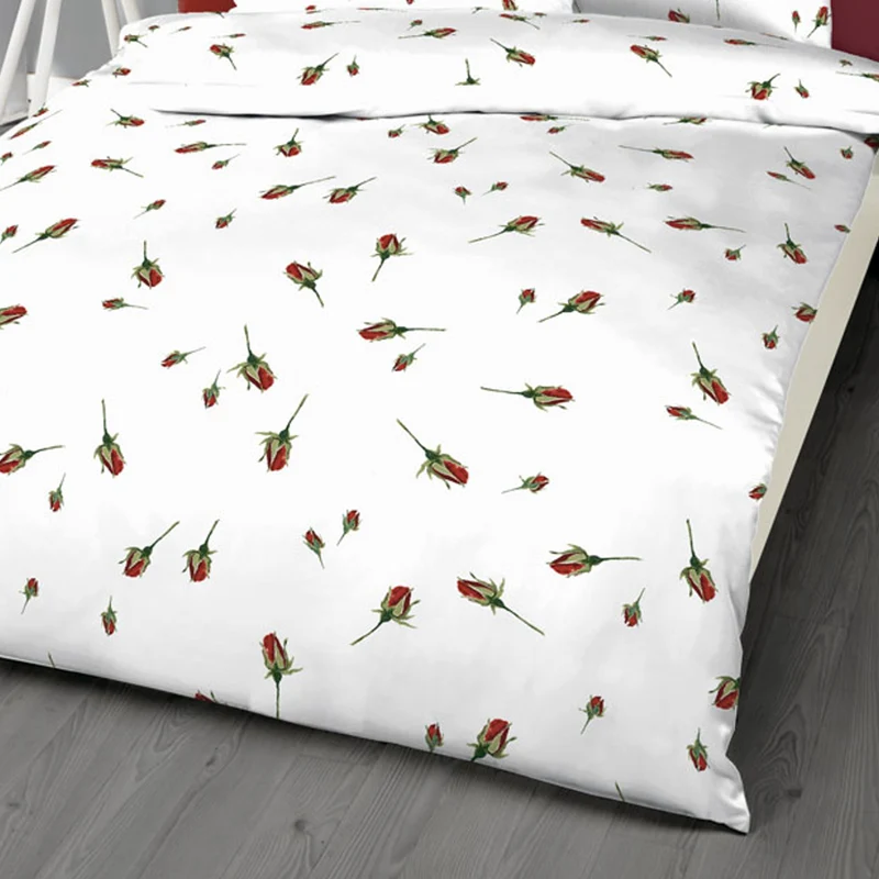 Bettwäsche Kaeppel Biber 844-508 Rosen-Knospen rot creme 135x200