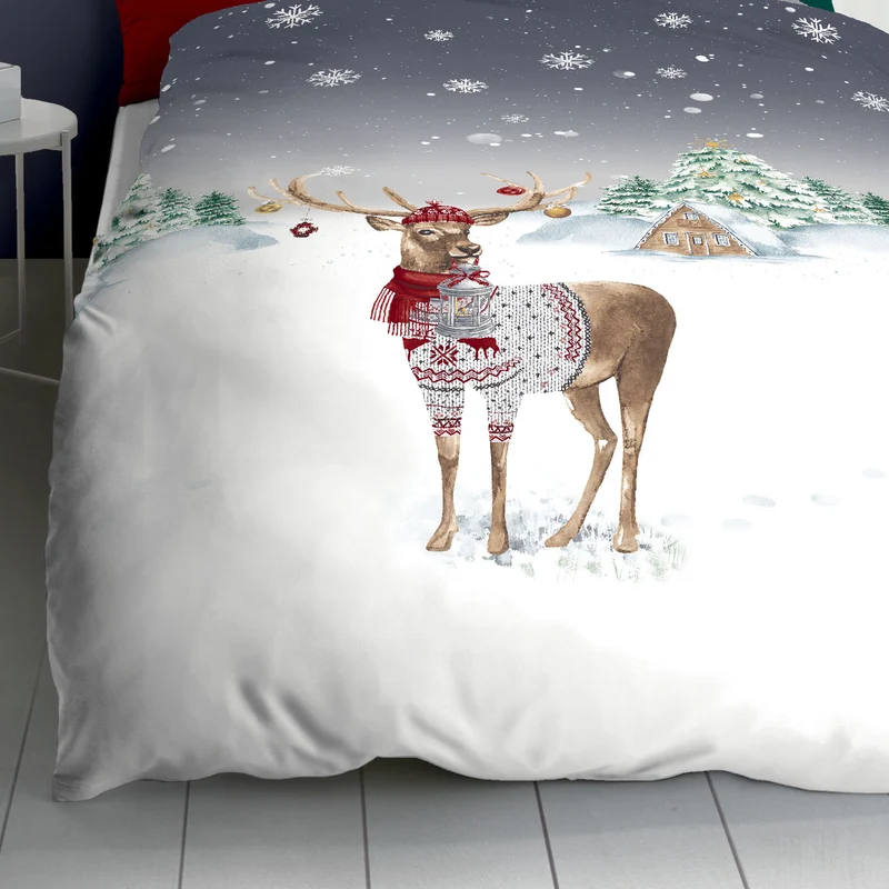 Bettwäsche Kaeppel Biber 525-569 Weihnachtshirsch grau schnee 135x200