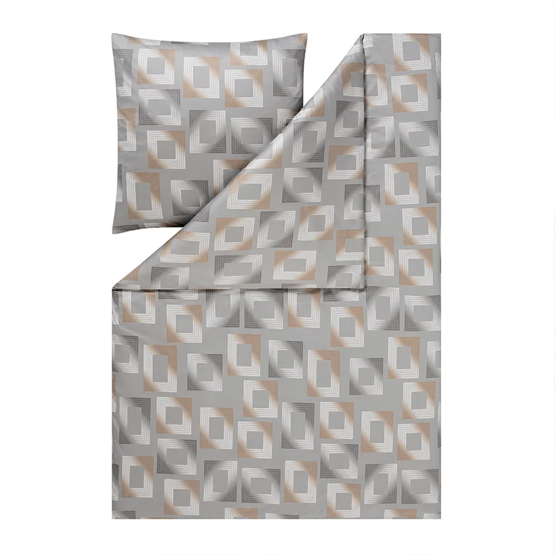 Bettwäsche Interlock Jersey Heiko Grau mit geometrischem Muster 155 x 220 cm