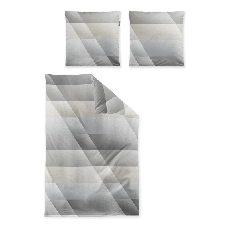 Bettwäsche Mako Satin Wave Grau mit Streifenmuster 135 x 200 cm