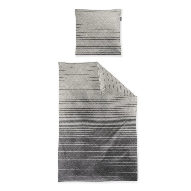 Biber Bettwäsche Meran grau mit Streifenmuster 135 x 200 cm, 155 x 220 cm