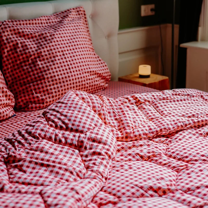 Hoeslaken | Gingham Burgundy | Katoen Satijn