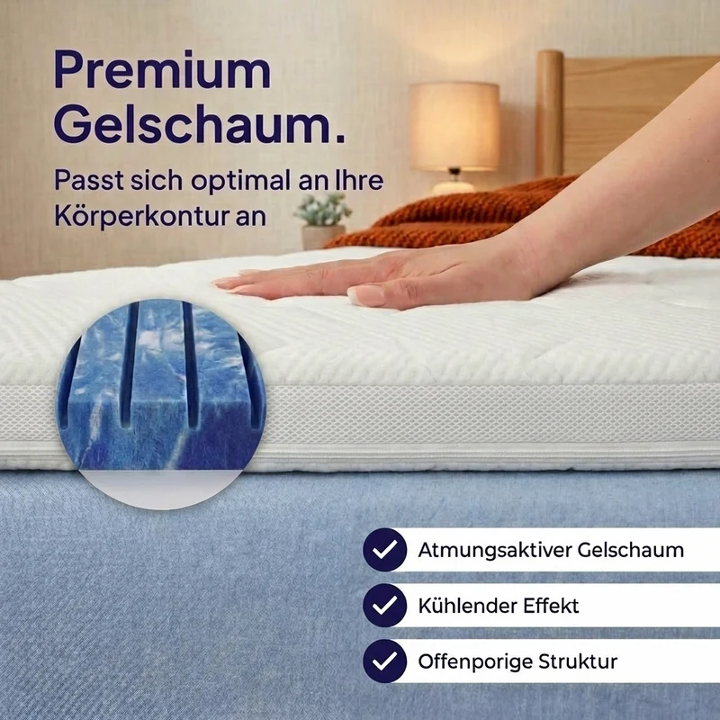 Premium Gelschaum Topper 8cm Luxus Liegekomfort mit 7 Zonen