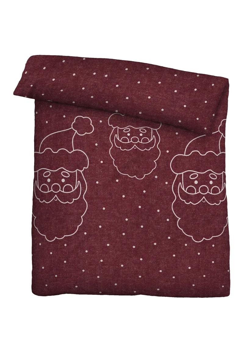 biberna Melange-Flanell Bettwäsche Weihnachtsmann – Titanium & Burgund (0840515)