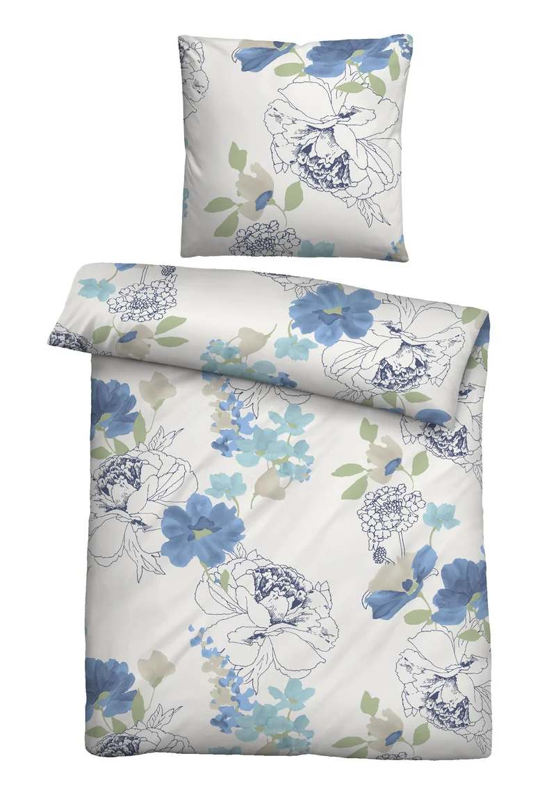 Castell Feinbiber Bettwäsche Flowerpower – Taubenblau (0030979)