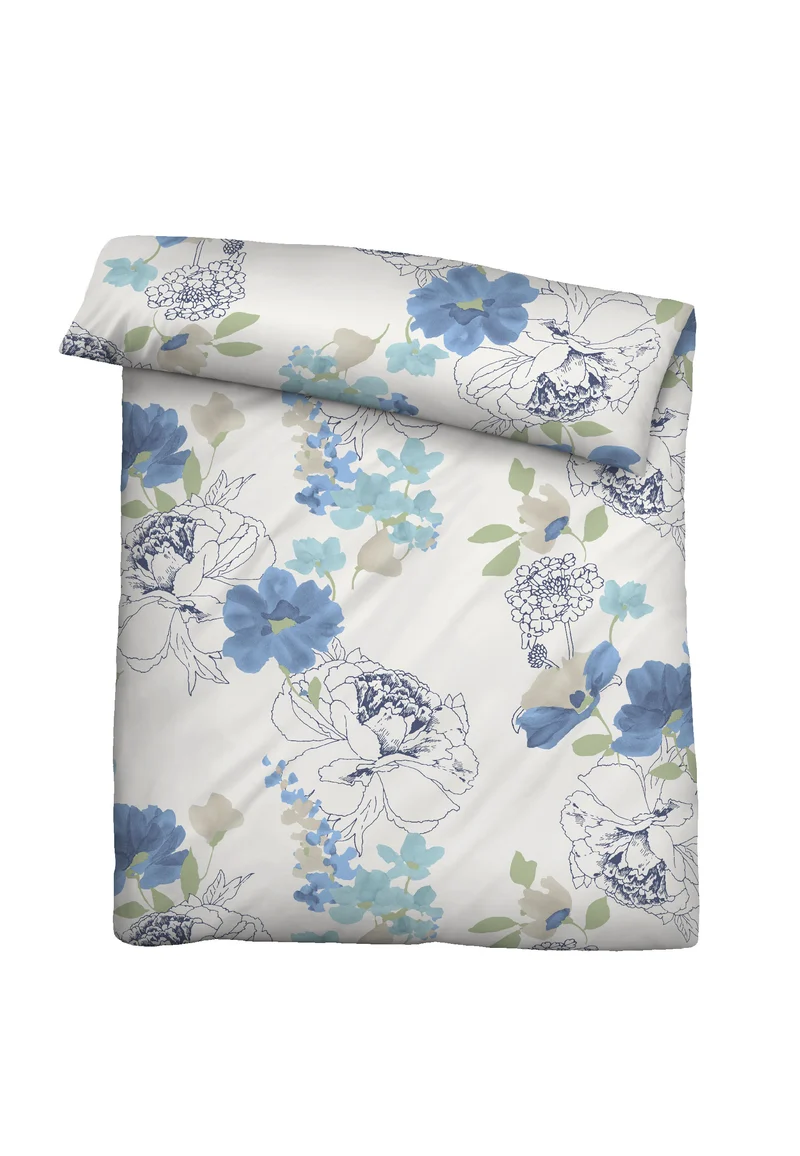 Castell Feinbiber Bettwäsche Flowerpower – Taubenblau (0030979)