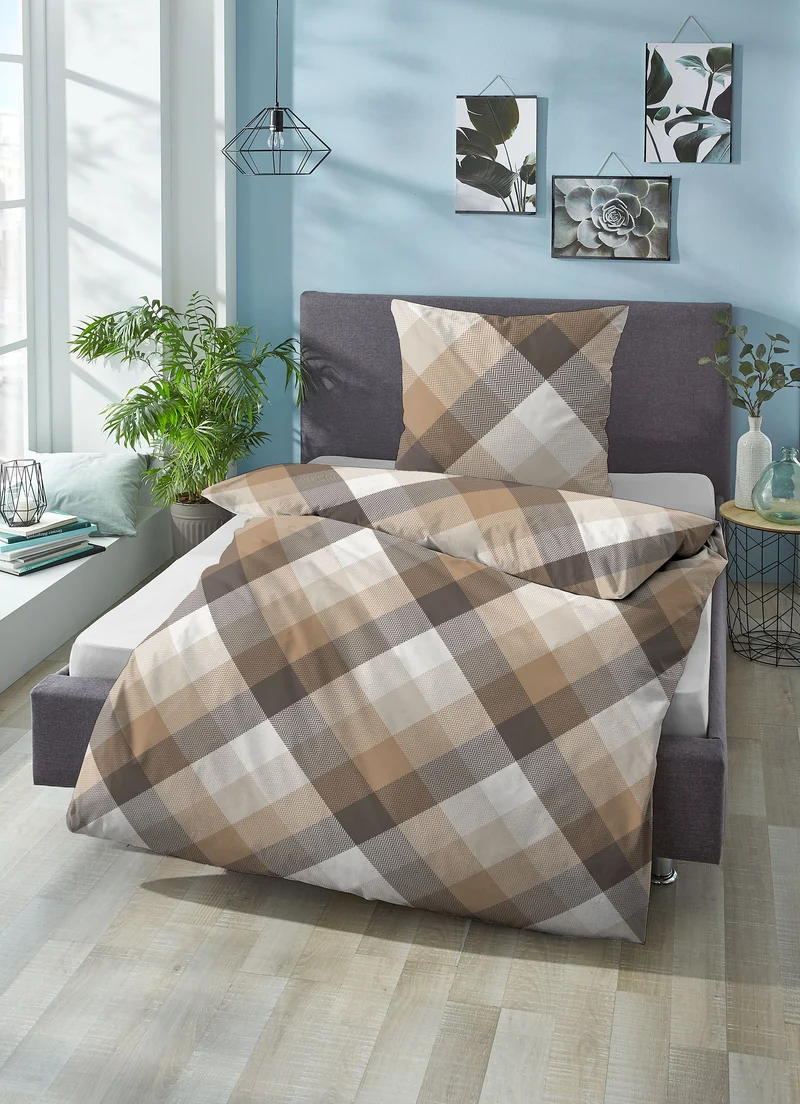 Castell Baumwoll Satin Bettwäsche Check – Chocolate (0060473)