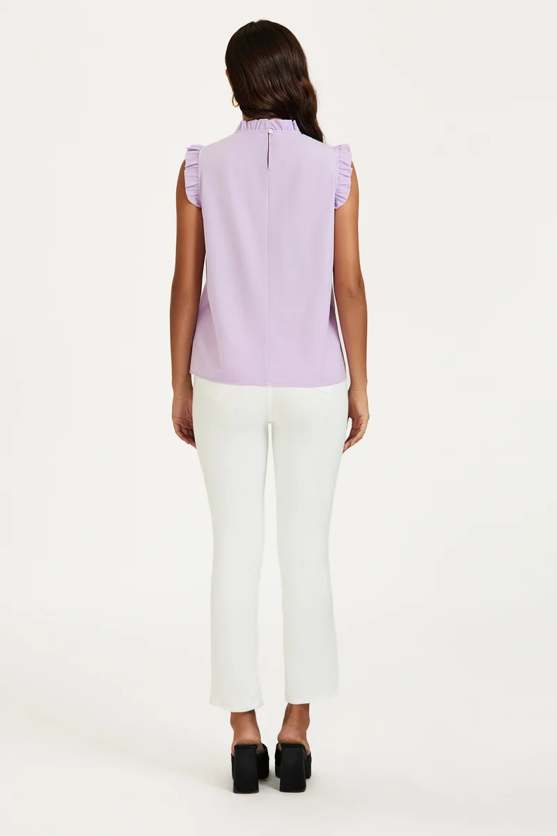 FS COLLECTION Blusentop Damen Blusentop ärmellos mit Rüschenkragen elegante Sommerbluse Rüschenkragen und Rüschenbesatz an den Schultern