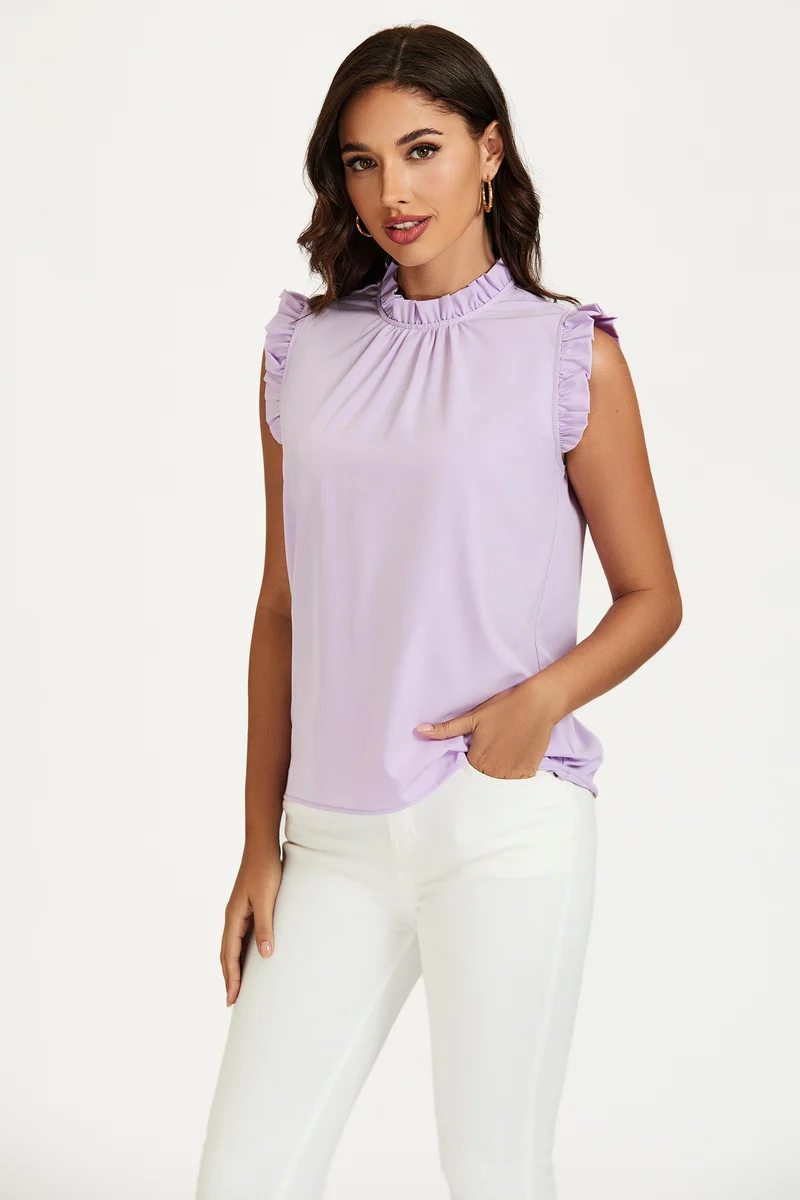 FS COLLECTION Blusentop Damen Blusentop ärmellos mit Rüschenkragen elegante Sommerbluse Rüschenkragen und Rüschenbesatz an den Schultern