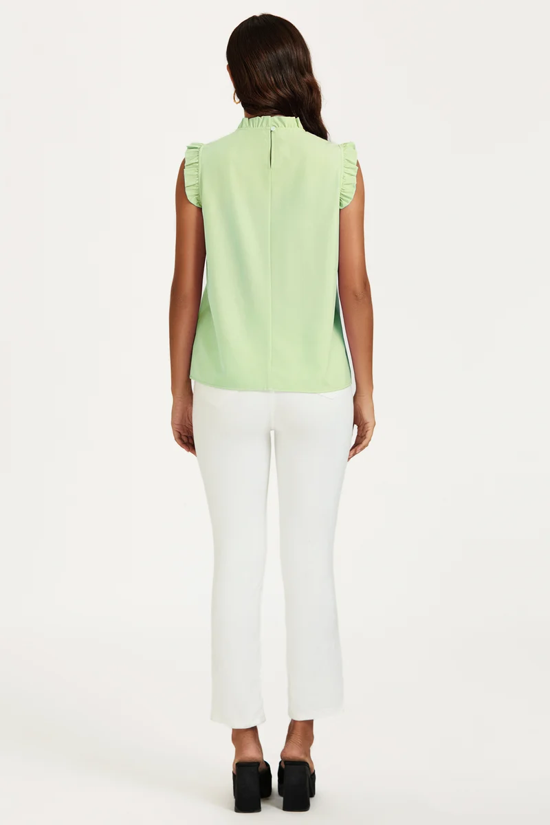 FS COLLECTION Blusentop Damen Blusentop ärmellos mit Rüschenkragen elegante Sommerbluse Rüschenkragen und Rüschenbesatz an den Schultern
