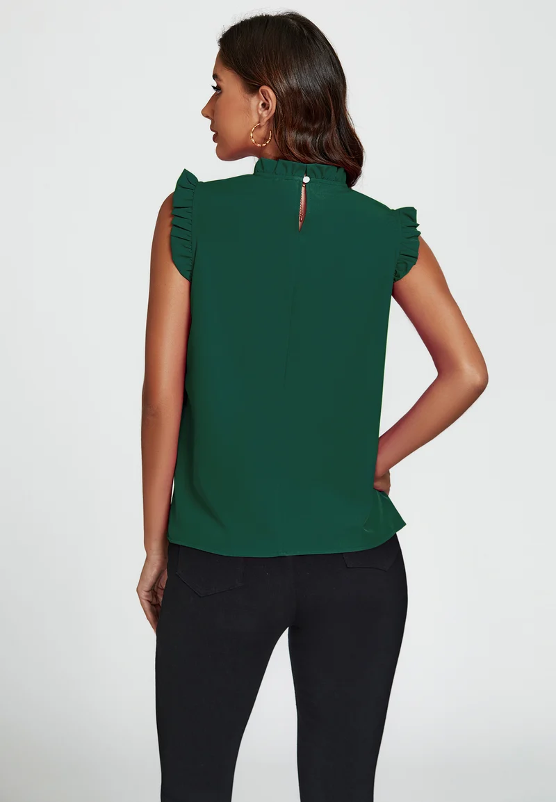 FS COLLECTION Blusentop Damen Blusentop ärmellos mit Rüschenkragen elegante Sommerbluse Rüschenkragen und Rüschenbesatz an den Schultern