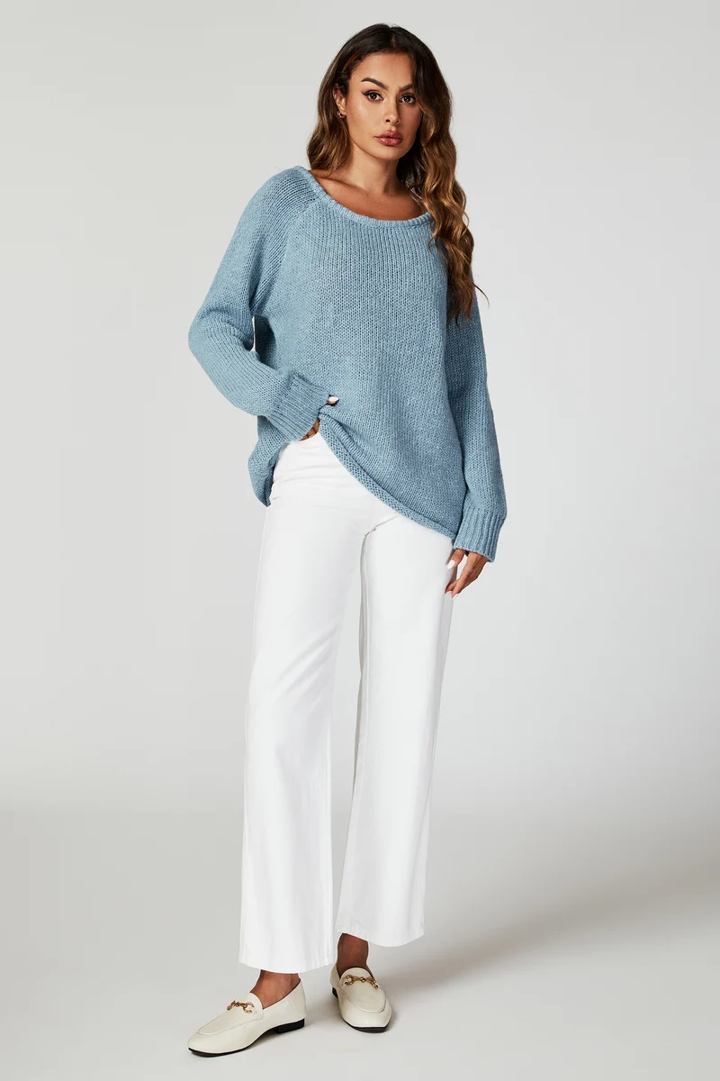 FS COLLECTION Strickpullover Bequemes Pulloveroberteil Pullover-Top – Strickwaren (Einheitsgröße: UK 8–14 / EU 36–44, 6 Farben : Dunkelbeige, Beige, Hellblau, Magenta, Marineblau und Rosa) 60 % Acryl, 40 % Polyester