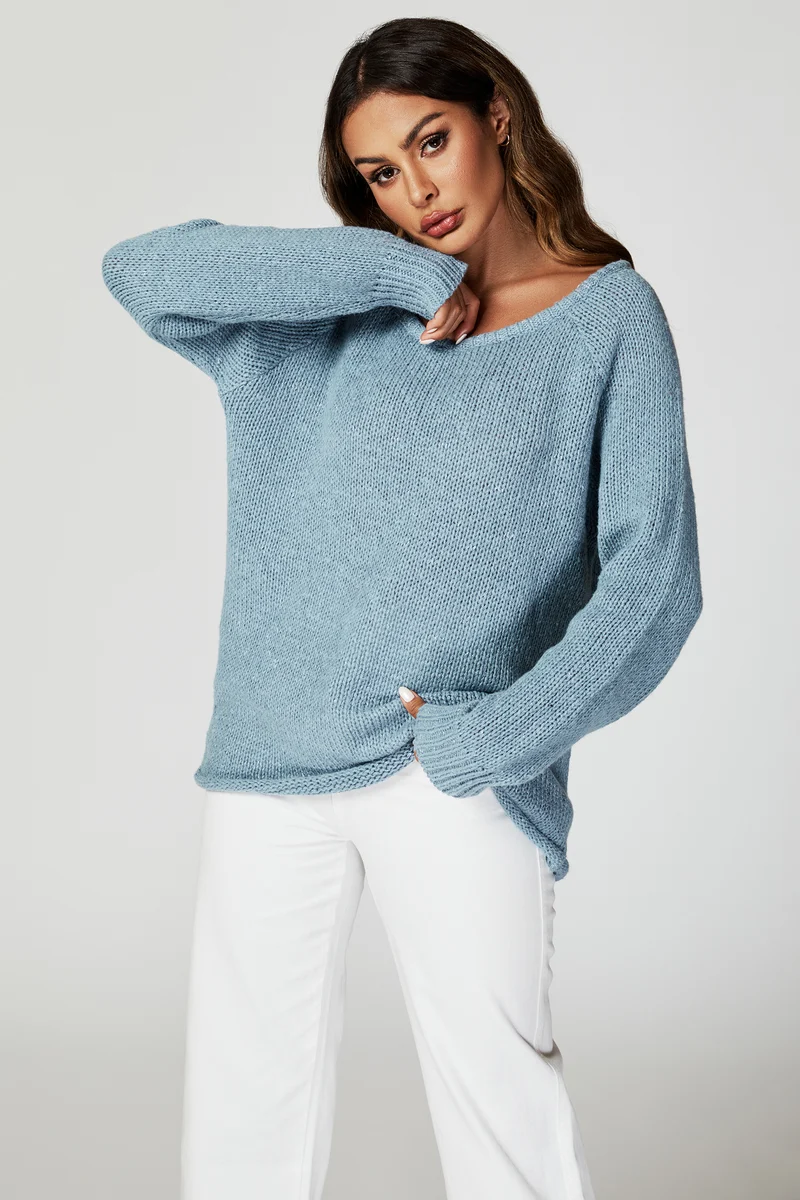 FS COLLECTION Strickpullover Bequemes Pulloveroberteil Pullover-Top – Strickwaren (Einheitsgröße: UK 8–14 / EU 36–44, 6 Farben : Dunkelbeige, Beige, Hellblau, Magenta, Marineblau und Rosa) 60 % Acryl, 40 % Polyester