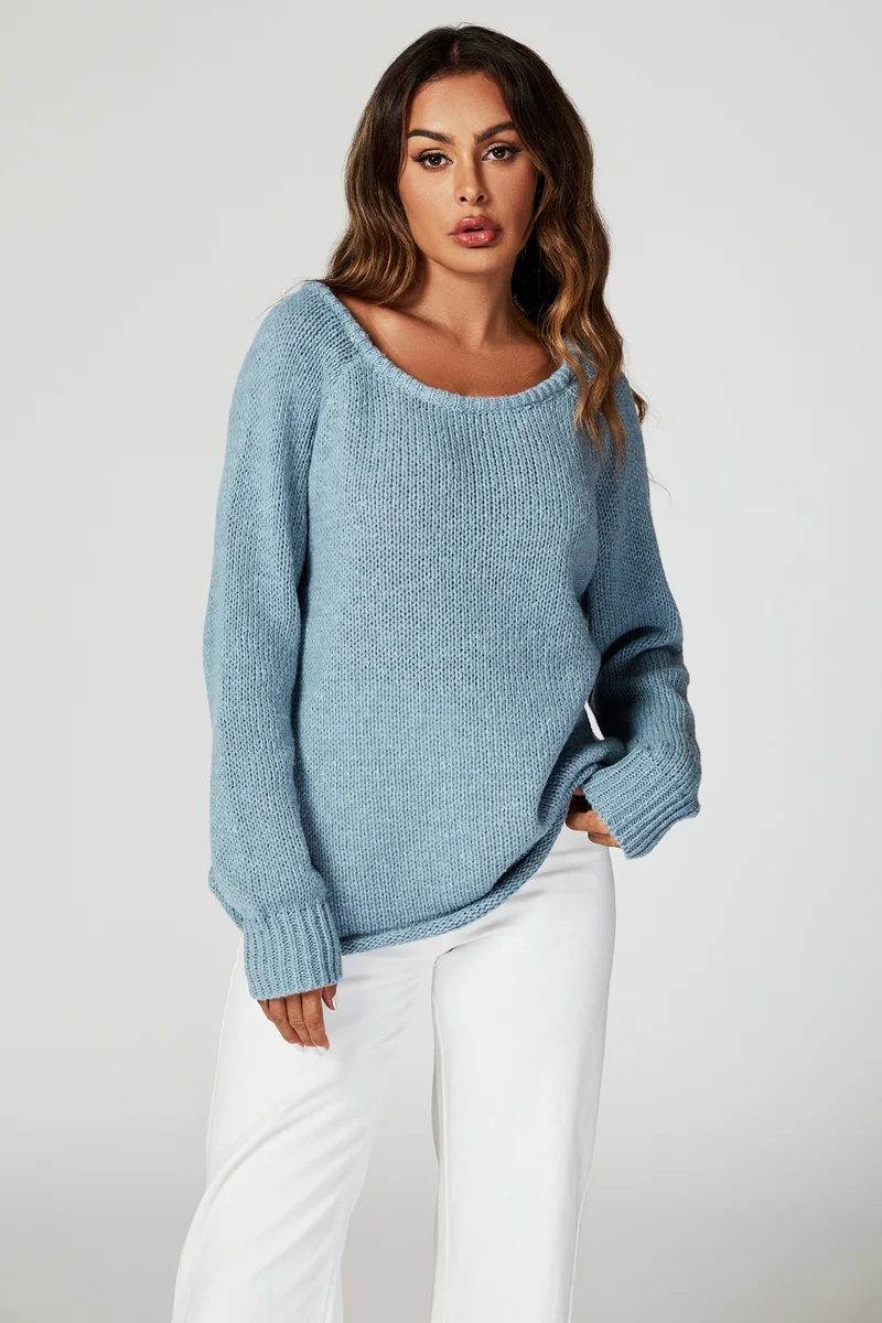 FS COLLECTION Strickpullover Bequemes Pulloveroberteil Pullover-Top – Strickwaren (Einheitsgröße: UK 8–14 / EU 36–44, 6 Farben : Dunkelbeige, Beige, Hellblau, Magenta, Marineblau und Rosa) 60 % Acryl, 40 % Polyester