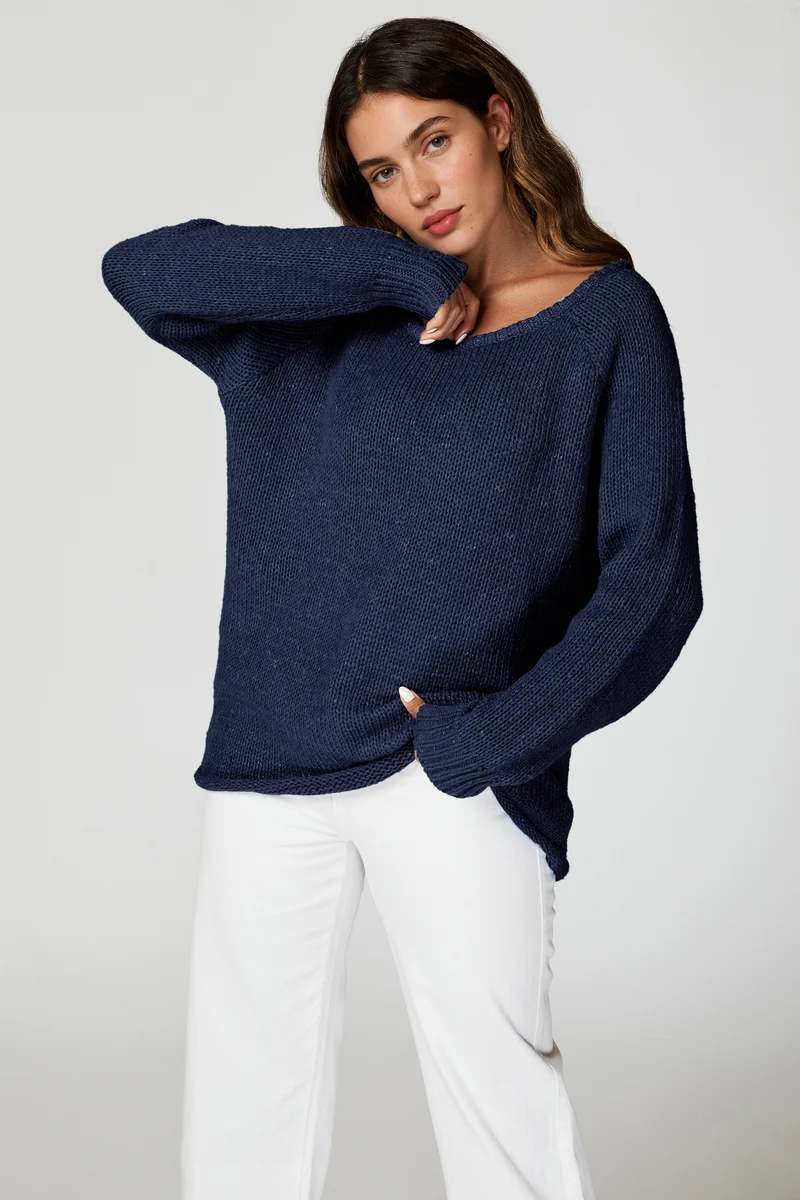 FS COLLECTION Strickpullover Bequemes Pulloveroberteil Pullover-Top – Strickwaren (Einheitsgröße: UK 8–14 / EU 36–44, 6 Farben : Dunkelbeige, Beige, Hellblau, Magenta, Marineblau und Rosa) 60 % Acryl, 40 % Polyester