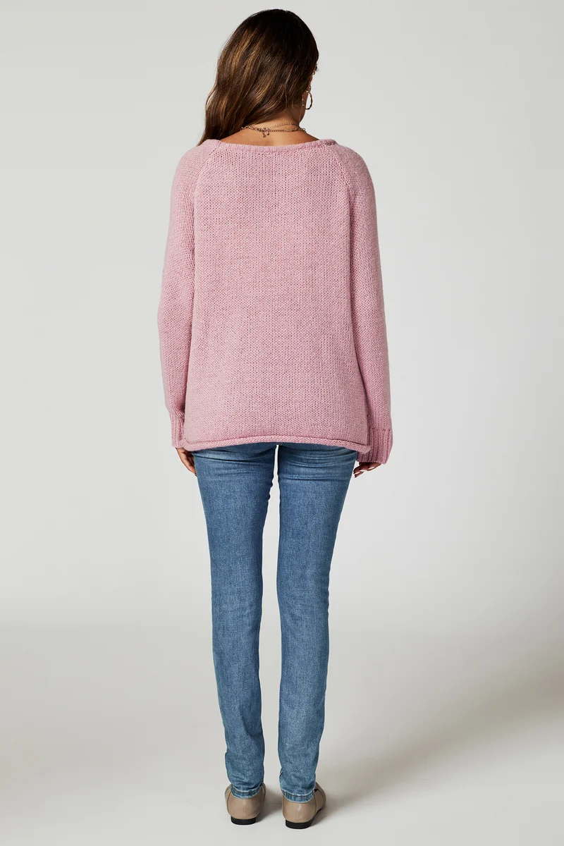 FS COLLECTION Strickpullover Bequemes Pulloveroberteil Pullover-Top – Strickwaren (Einheitsgröße: UK 8–14 / EU 36–44, 6 Farben : Dunkelbeige, Beige, Hellblau, Magenta, Marineblau und Rosa) 60 % Acryl, 40 % Polyester