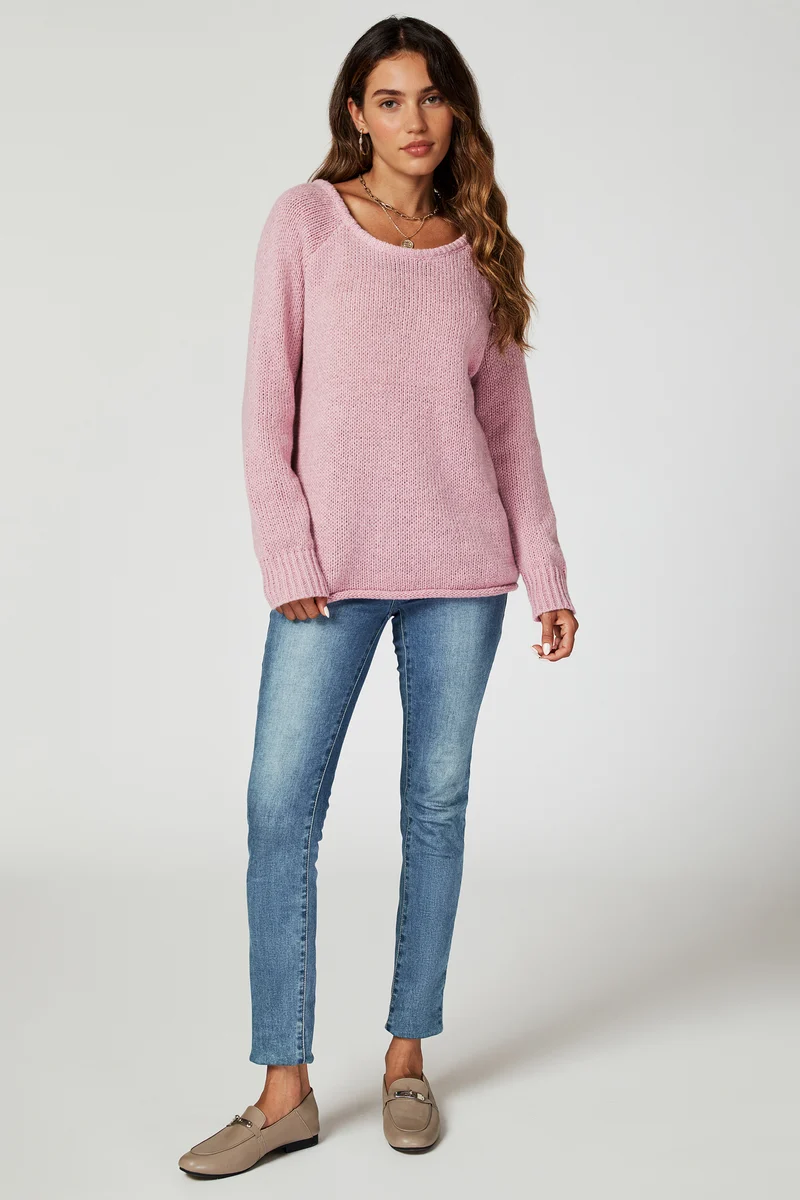 FS COLLECTION Strickpullover Bequemes Pulloveroberteil Pullover-Top – Strickwaren (Einheitsgröße: UK 8–14 / EU 36–44, 6 Farben : Dunkelbeige, Beige, Hellblau, Magenta, Marineblau und Rosa) 60 % Acryl, 40 % Polyester