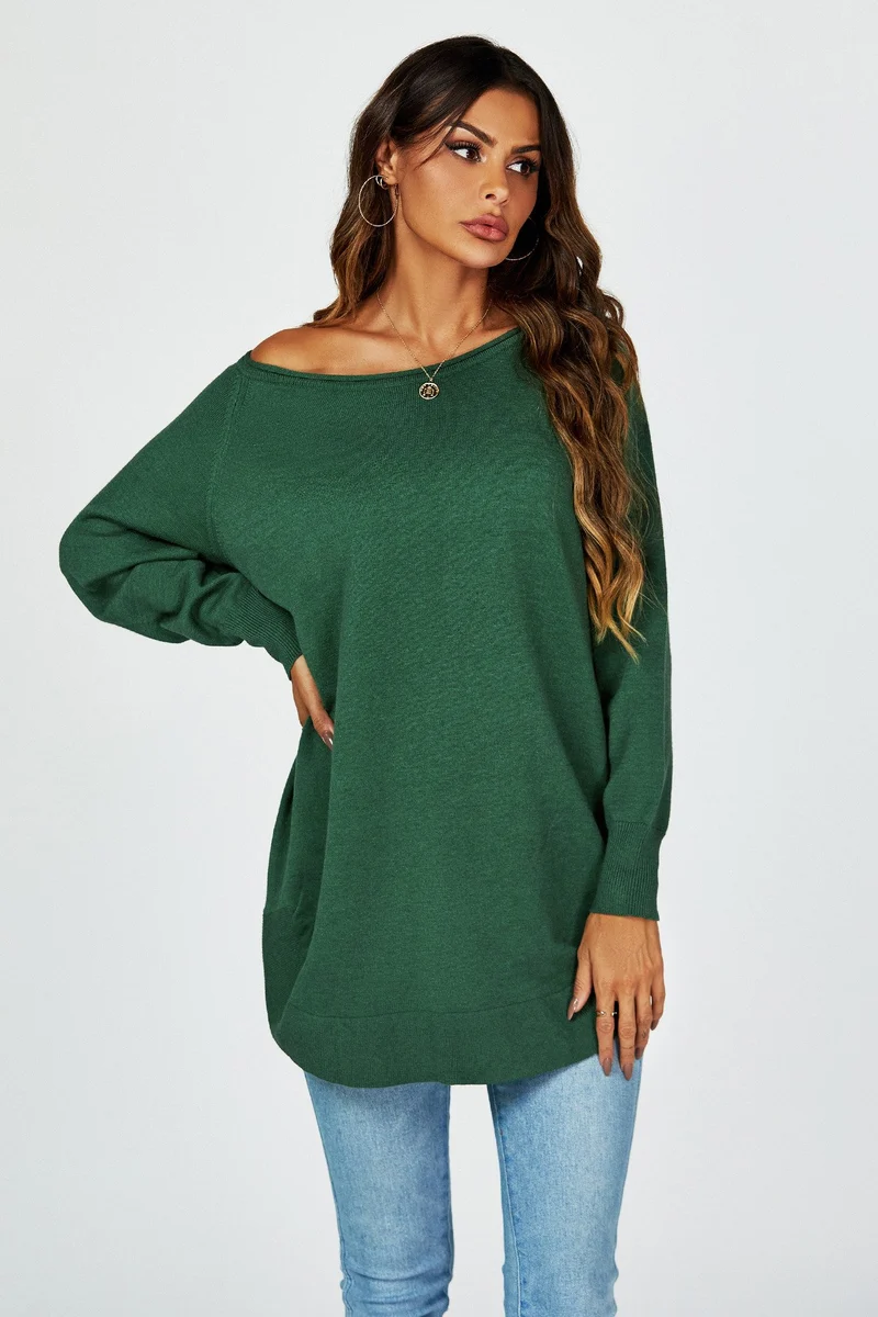 Longpullover Damen Longpullover Oversize Strickpullover für Herbst/Winter, Onesize (Einheitsgröße: UK 8–16 / EU 36–44, 4 Farben : Schwarz, Creme,Hellgrau und Dunkelgrün) 50 % Polyacryl, 30 % Polyamid, 20 % Polyester