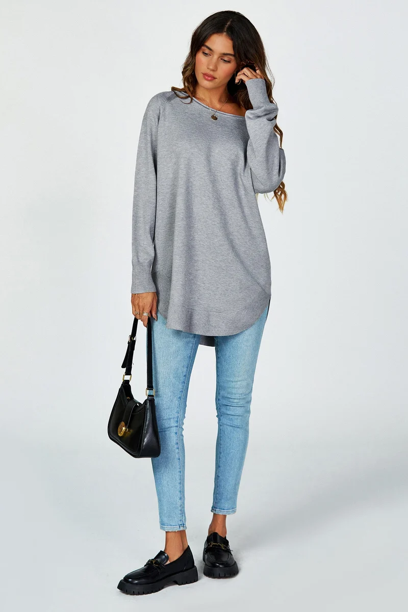 Longpullover Damen Longpullover Oversize Strickpullover für Herbst/Winter, Onesize (Einheitsgröße: UK 8–16 / EU 36–44, 4 Farben : Schwarz, Creme,Hellgrau und Dunkelgrün) 50 % Polyacryl, 30 % Polyamid, 20 % Polyester