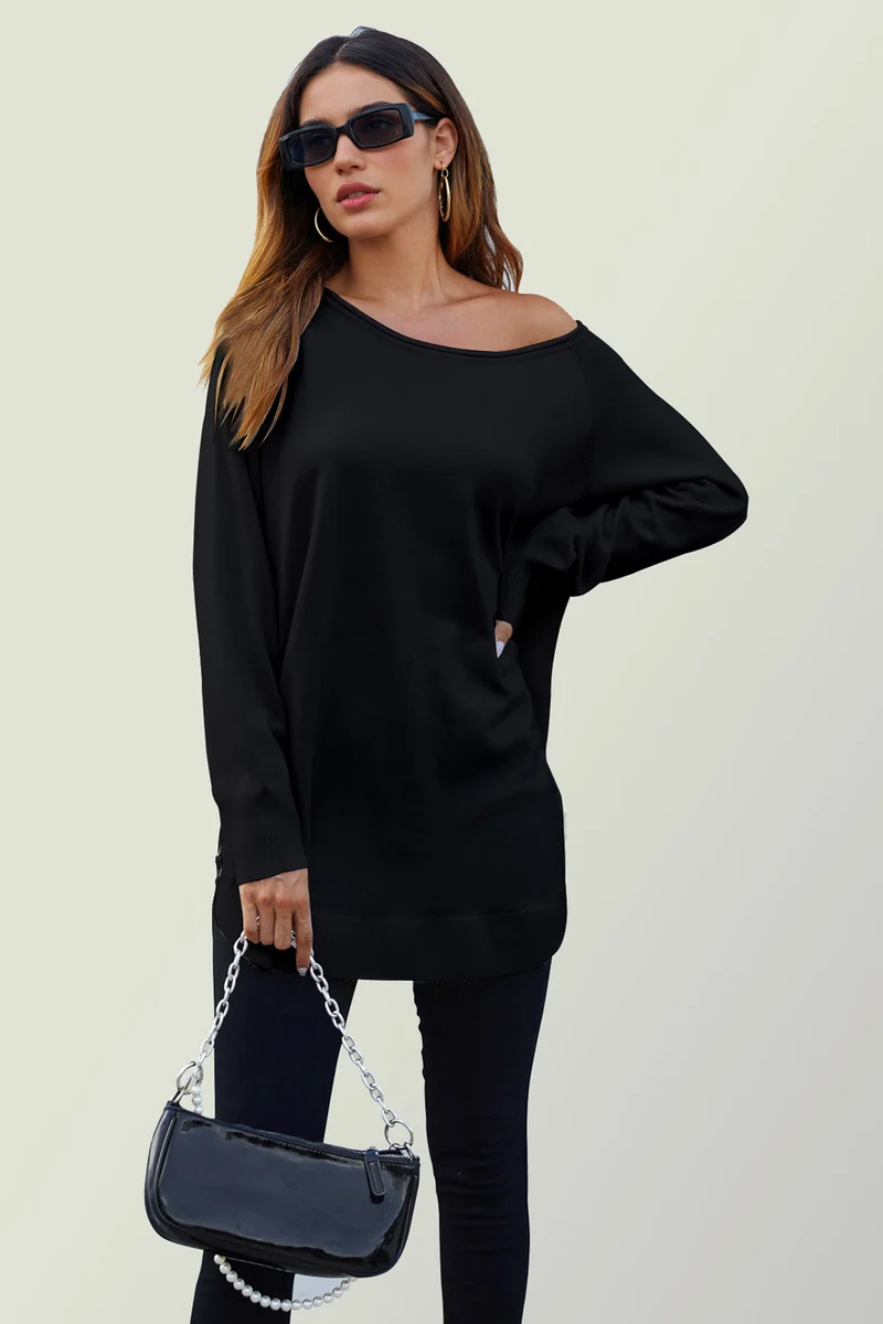 Longpullover Damen Longpullover Oversize Strickpullover für Herbst/Winter, Onesize (Einheitsgröße: UK 8–16 / EU 36–44, 4 Farben : Schwarz, Creme,Hellgrau und Dunkelgrün) 50 % Polyacryl, 30 % Polyamid, 20 % Polyester