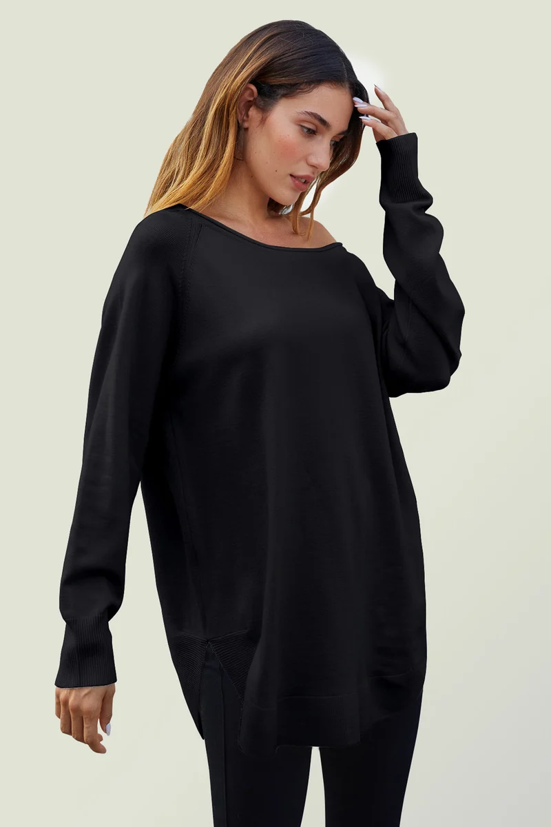 Longpullover Damen Longpullover Oversize Strickpullover für Herbst/Winter, Onesize (Einheitsgröße: UK 8–16 / EU 36–44, 4 Farben : Schwarz, Creme,Hellgrau und Dunkelgrün) 50 % Polyacryl, 30 % Polyamid, 20 % Polyester