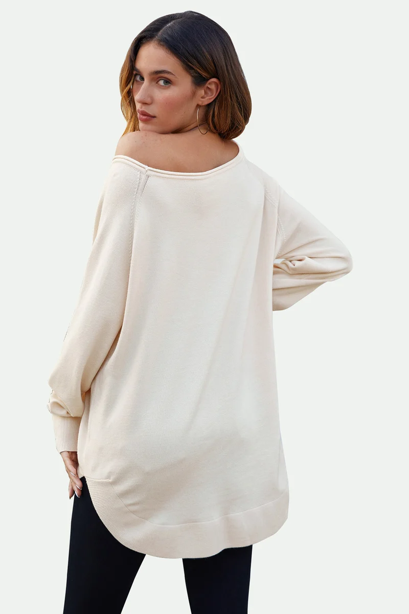 Longpullover Damen Longpullover Oversize Strickpullover für Herbst/Winter, Onesize (Einheitsgröße: UK 8–16 / EU 36–44, 4 Farben : Schwarz, Creme,Hellgrau und Dunkelgrün) 50 % Polyacryl, 30 % Polyamid, 20 % Polyester