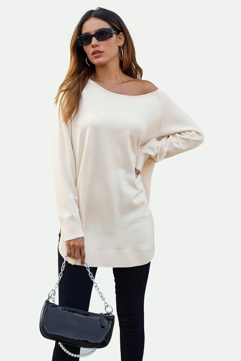 Longpullover Damen Longpullover Oversize Strickpullover für Herbst/Winter, Onesize (Einheitsgröße: UK 8–16 / EU 36–44, 4 Farben : Schwarz, Creme,Hellgrau und Dunkelgrün) 50 % Polyacryl, 30 % Polyamid, 20 % Polyester