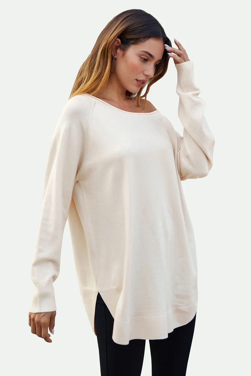 Longpullover Damen Longpullover Oversize Strickpullover für Herbst/Winter, Onesize (Einheitsgröße: UK 8–16 / EU 36–44, 4 Farben : Schwarz, Creme,Hellgrau und Dunkelgrün) 50 % Polyacryl, 30 % Polyamid, 20 % Polyester