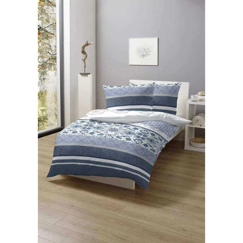 Hahn Satin Bettwäsche Blau Grau Blumen