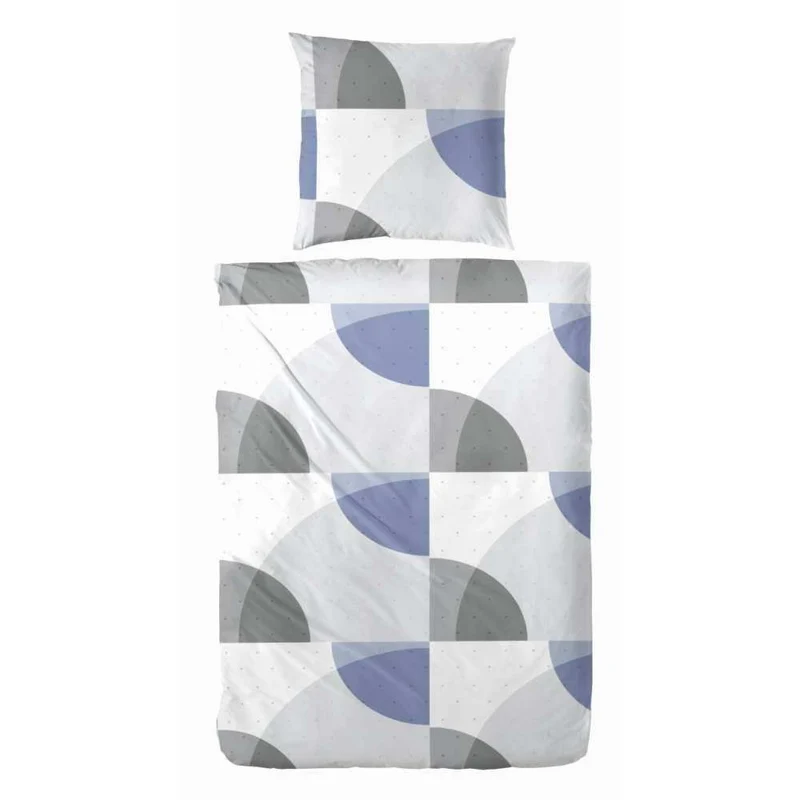 Hahn Premium Seersucker Bettwäsche Blau Grau Kreise