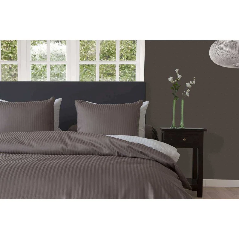HnL Satin Bettwäsche Streifen Taupe Grau