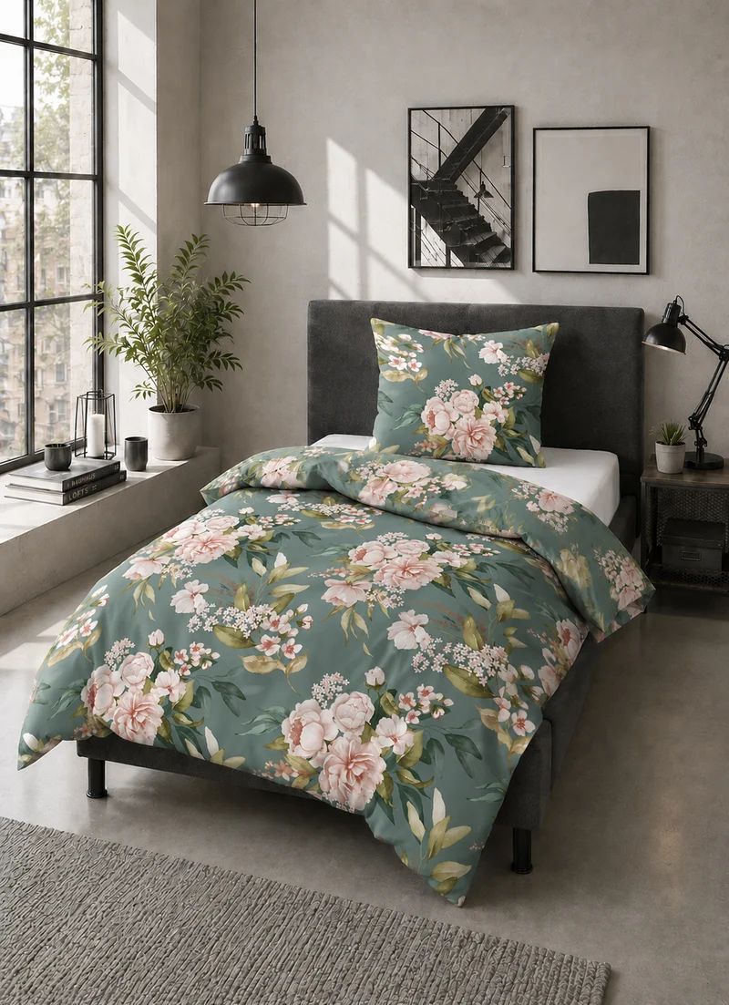 Castell Thermo-Fleece Bettwäsche Blüten – Petrol (0360463)