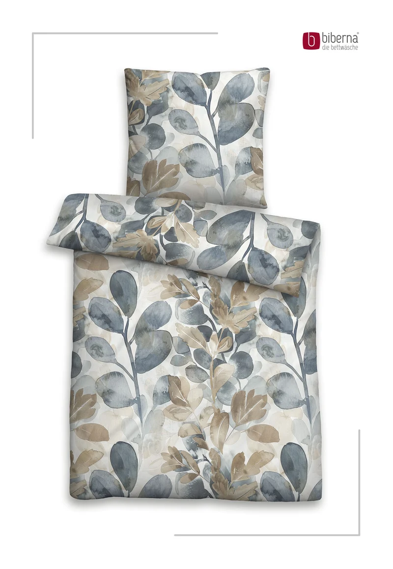 biberna Mako-Satin Bettwäsche Herbstblätter – Terra & Kitt (0617269)