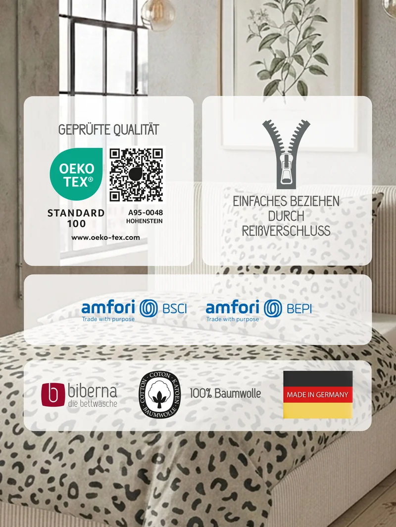 biberna Melange-Flanell Bettwäsche Animal Print – Kitt (0847266)