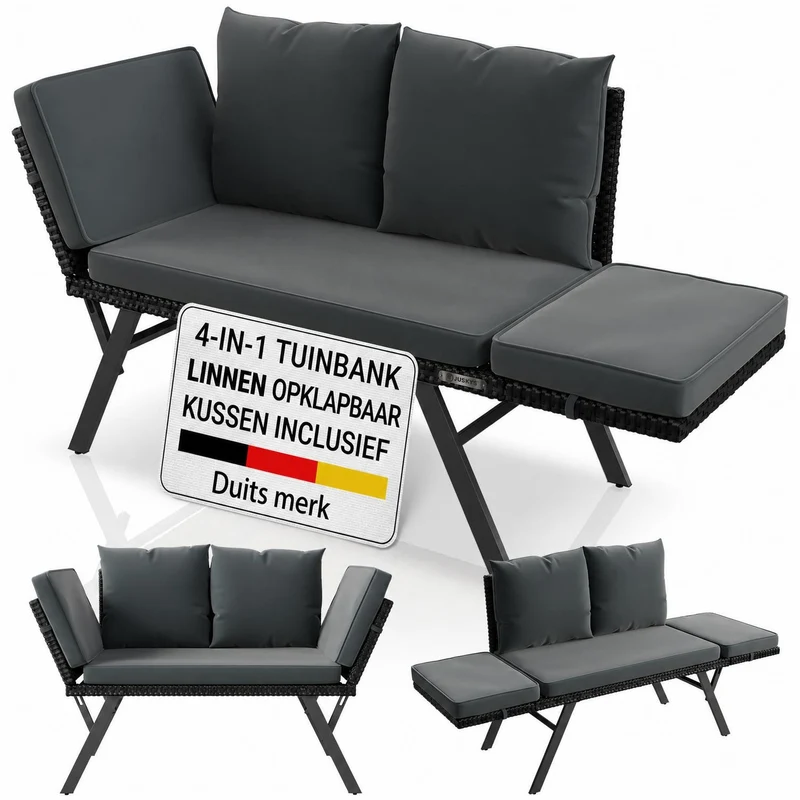 Polyrattan Multifunktionsbank Calvia Schwarz/Grau/Creme
