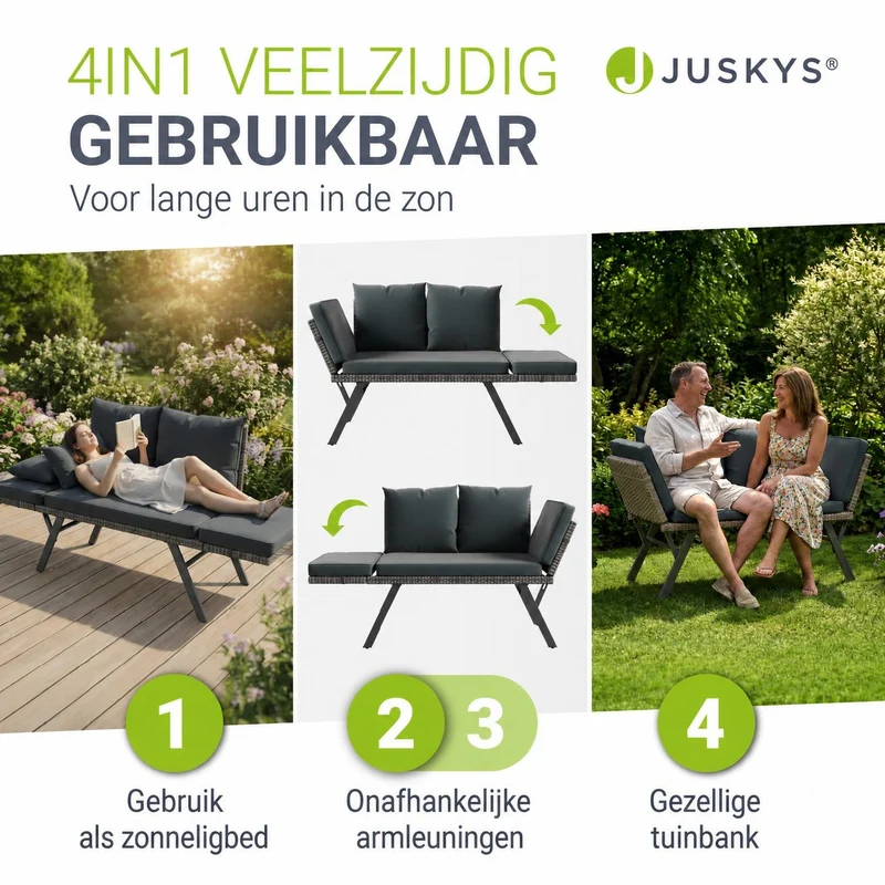 Polyrattan Multifunktionsbank Calvia Schwarz/Grau/Creme