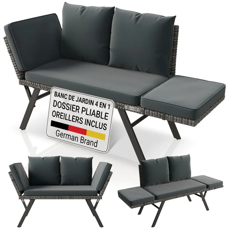 Polyrattan Multifunktionsbank Calvia Schwarz/Grau/Creme
