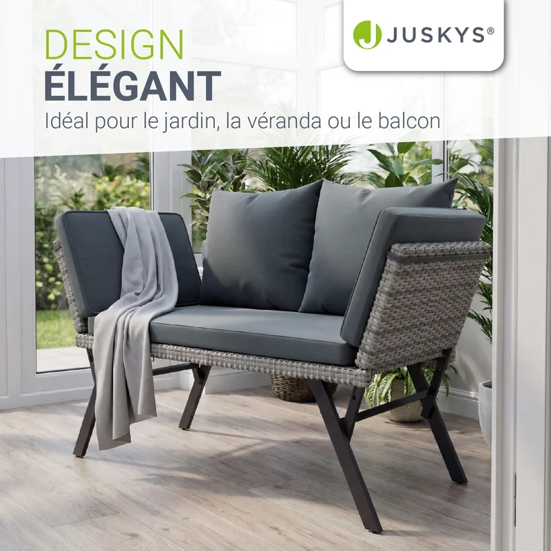 Polyrattan Multifunktionsbank Calvia Schwarz/Grau/Creme