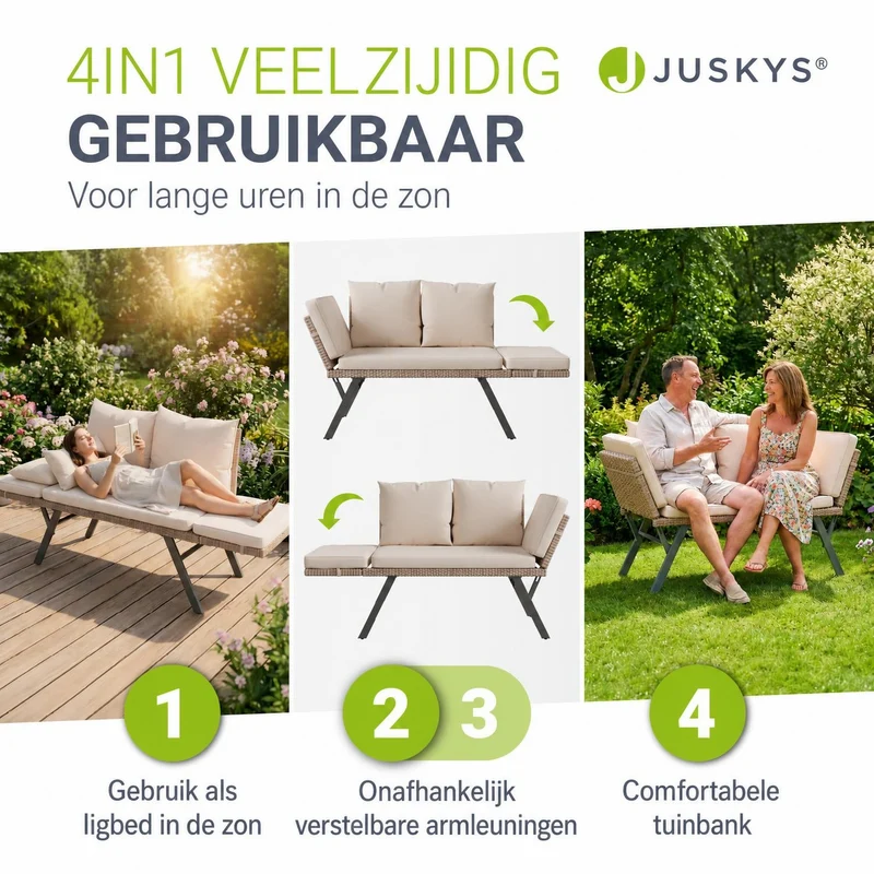 Polyrattan Multifunktionsbank Calvia Schwarz/Grau/Creme