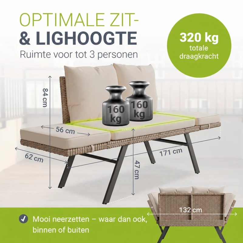 Polyrattan Multifunktionsbank Calvia Schwarz/Grau/Creme