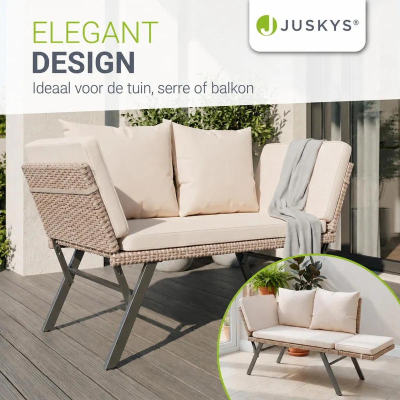Polyrattan Multifunktionsbank Calvia Schwarz/Grau/Creme