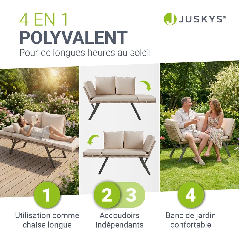 Polyrattan Multifunktionsbank Calvia Schwarz/Grau/Creme