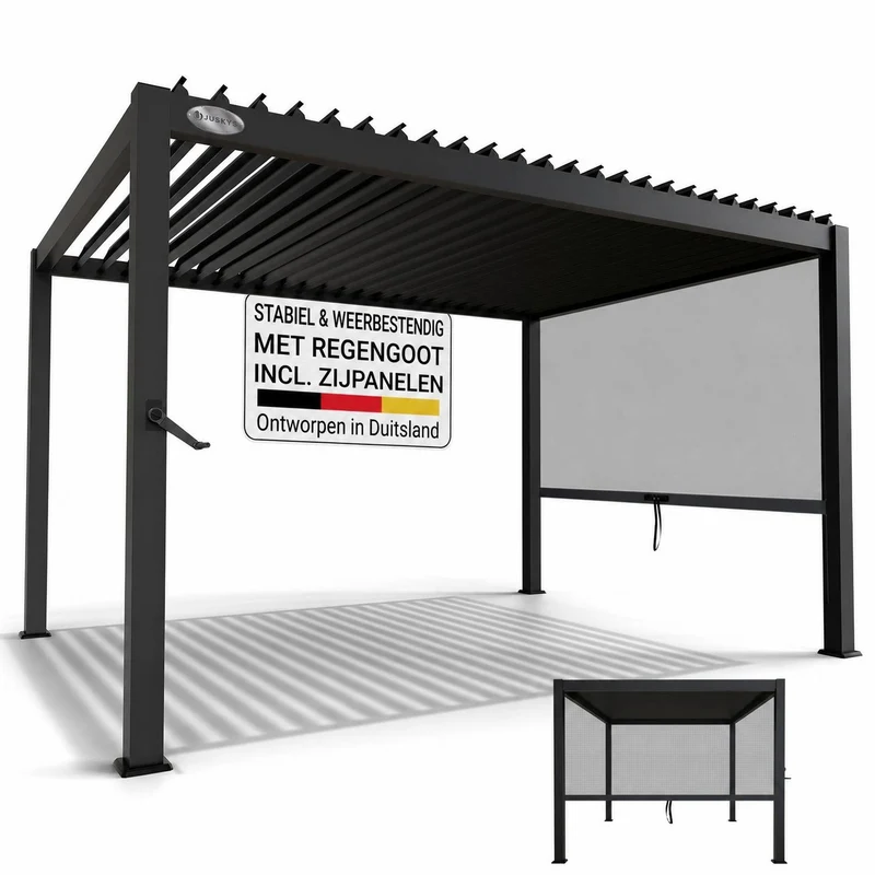 Lamellendach Tahiti 3 x 4 m inkl. 1x Seitenwand 3 m