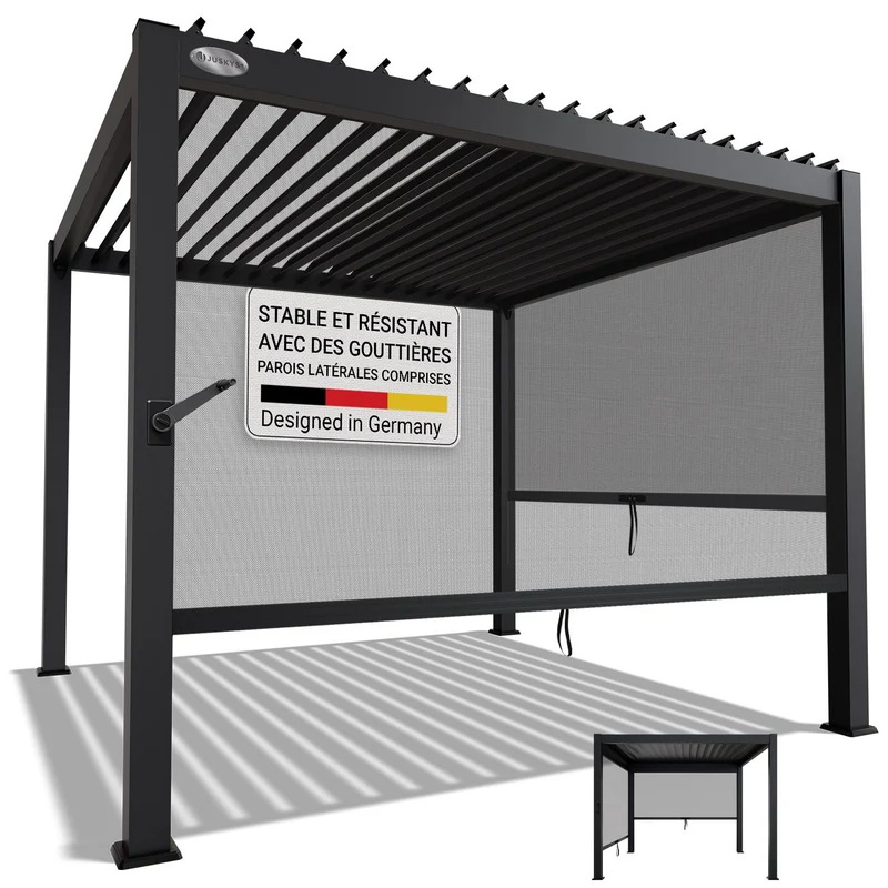 Lamellendach Tahiti 3 x 3 m inkl. 2x Seitenwand 3 m