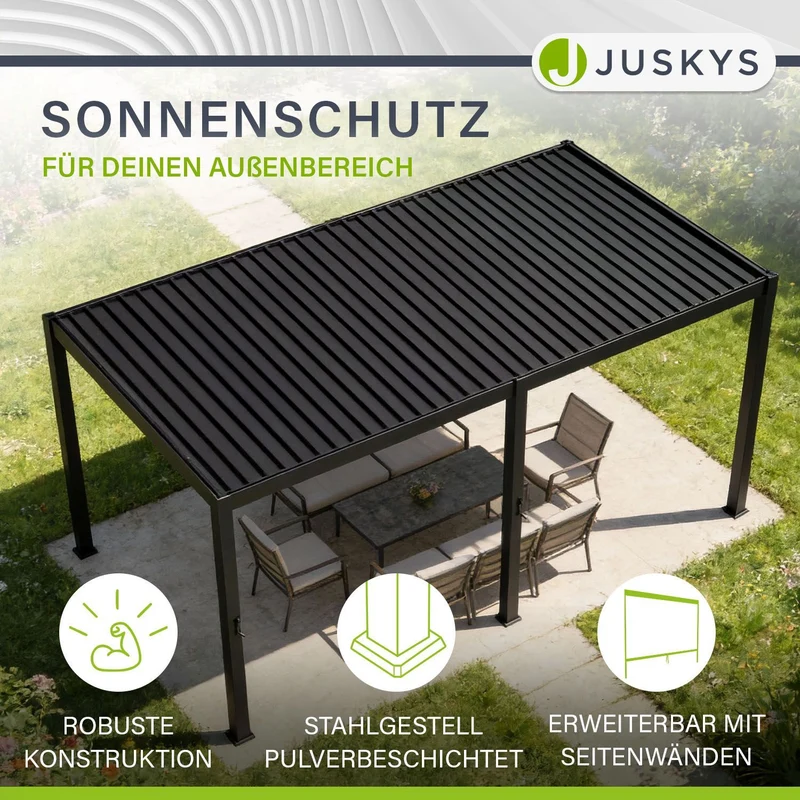 Lamellendach Tahiti 3 x 5,9 m inkl. 2x Seitenwand 3 m