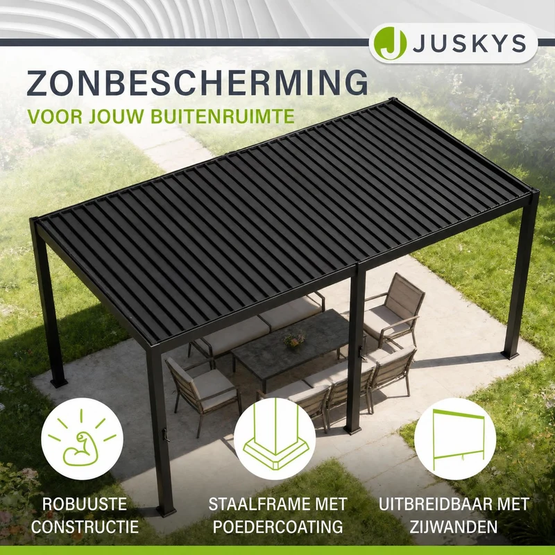 Lamellendach Tahiti 3 x 5,9 m inkl. 2x Seitenwand 3 m