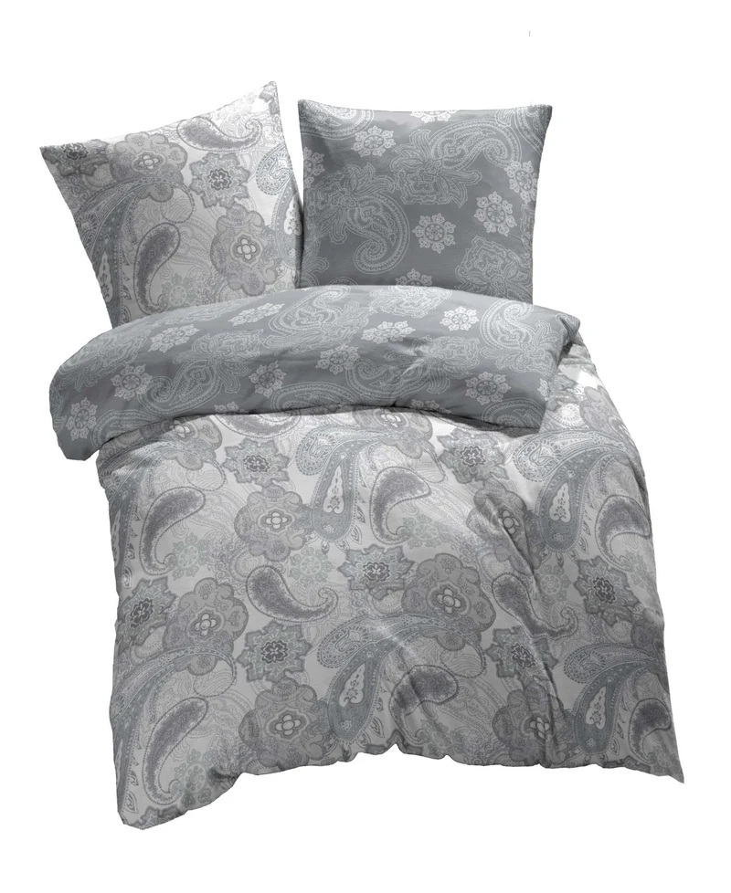 etérea Mako-Satin Baumwoll Bettwäsche Paisley Florina Grün und Grau