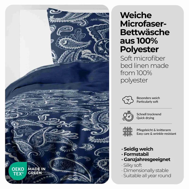etérea Microfaser Bettwäsche Paisley Life Grau, Marine und Schwarz