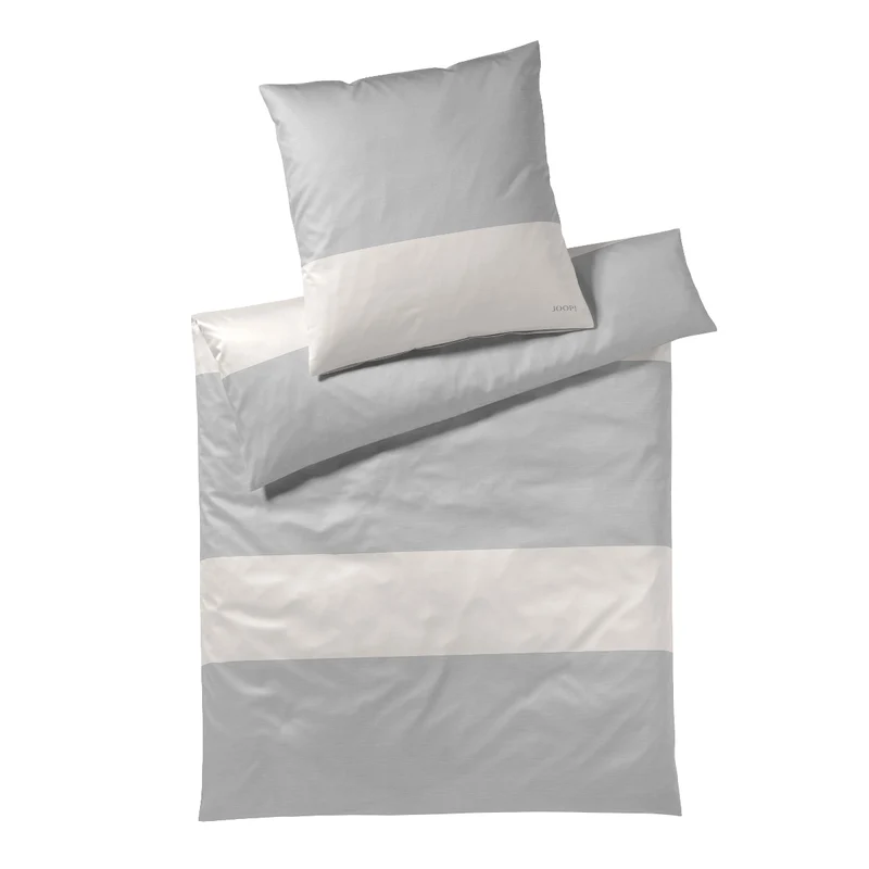 Bettwäsche Mako Satin Split Grau mit Streifenmuster 135 x 200 cm