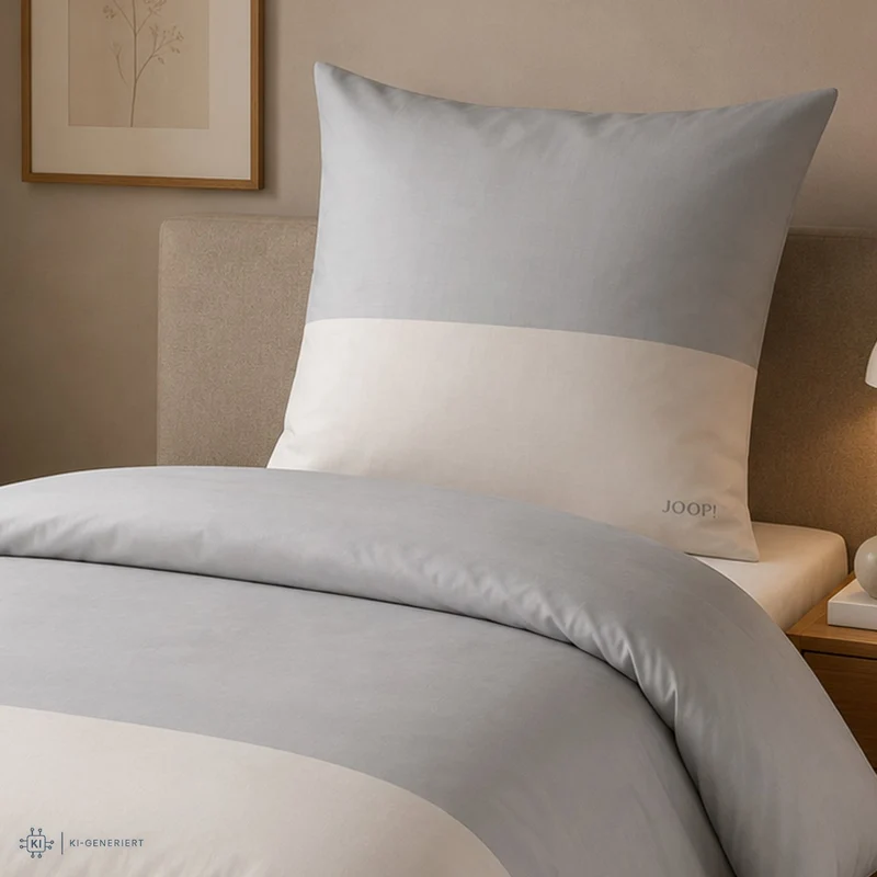 Bettwäsche Mako Satin Split Grau mit Streifenmuster 135 x 200 cm